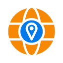 Orange globe with blue location pin.