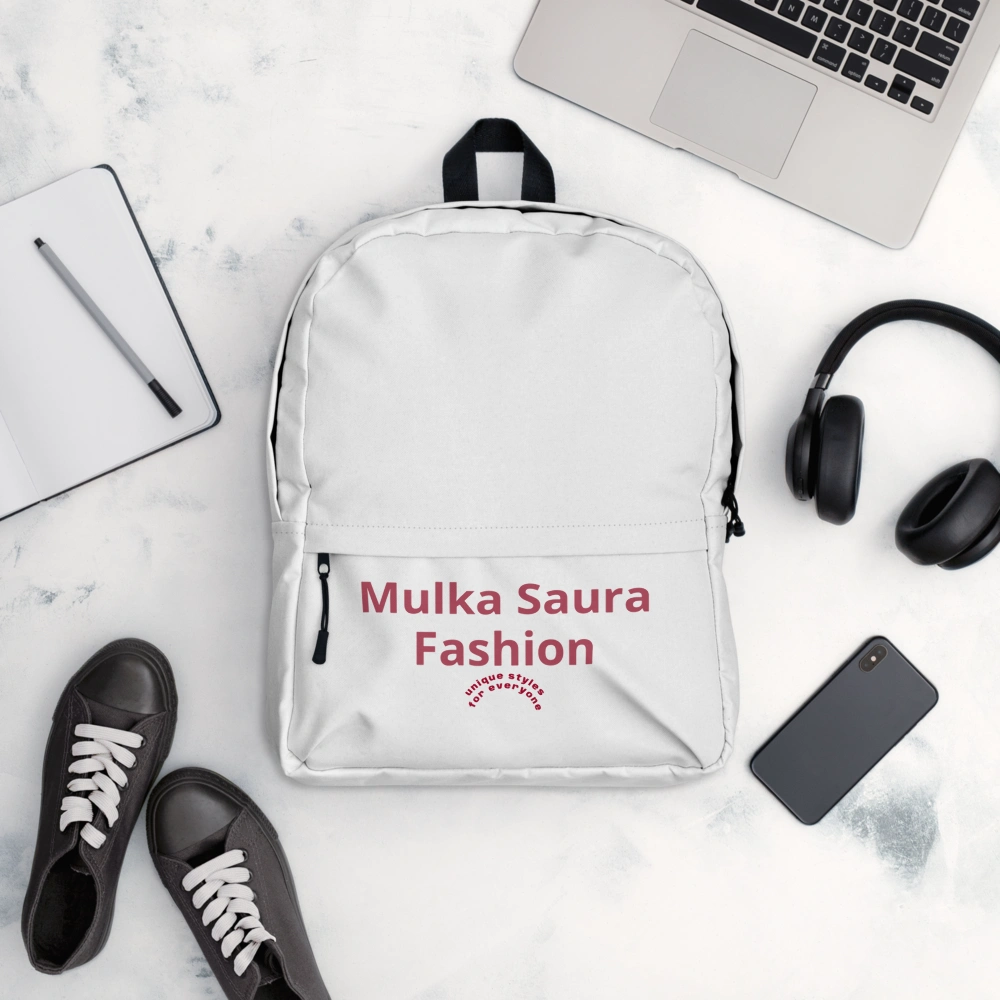 Backpack with accessories on a desk.