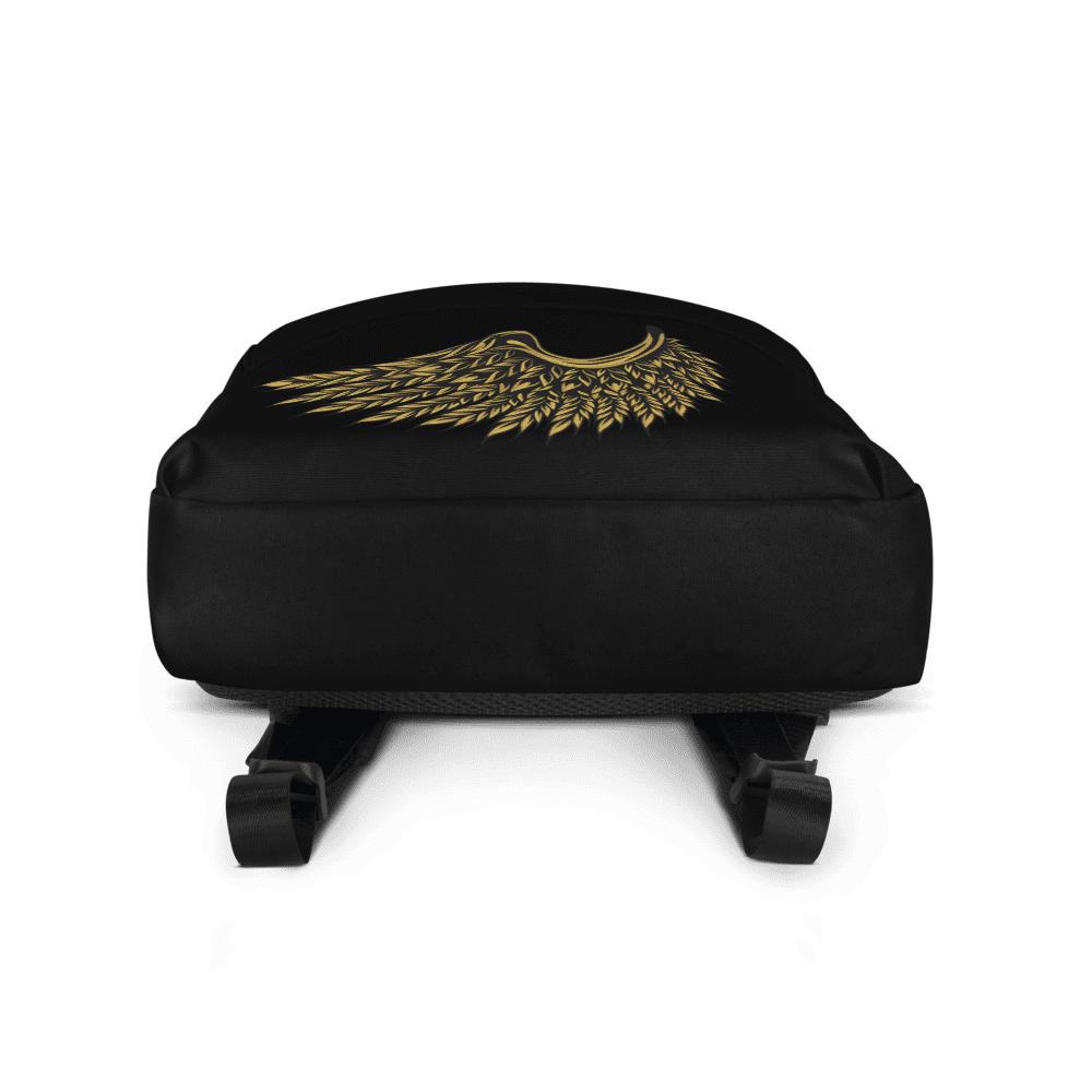Black seat with gold wing design.