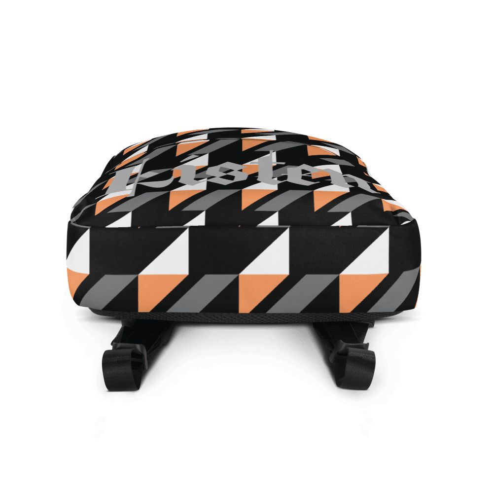 Geometric-patterned chair with "Listen" text design.