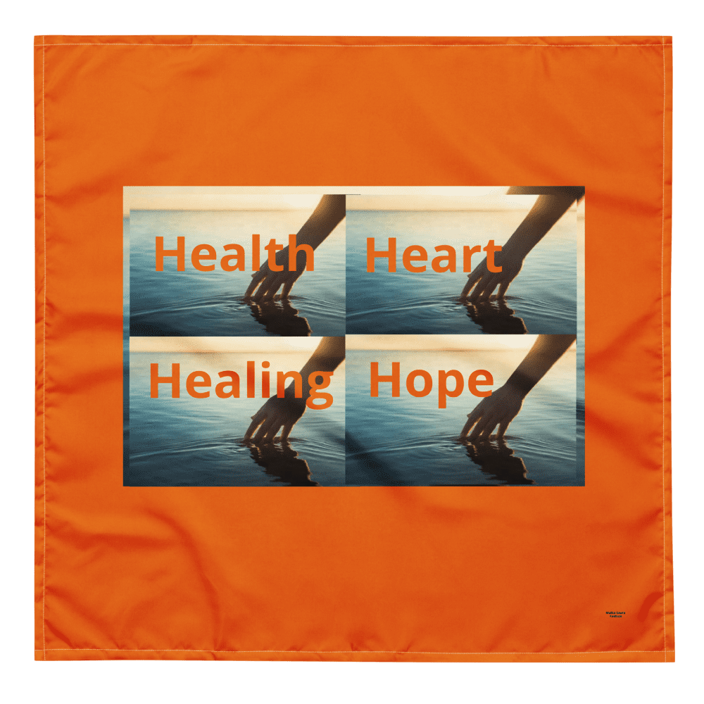 Orange scarf with Health, Heart, Healing, Hope