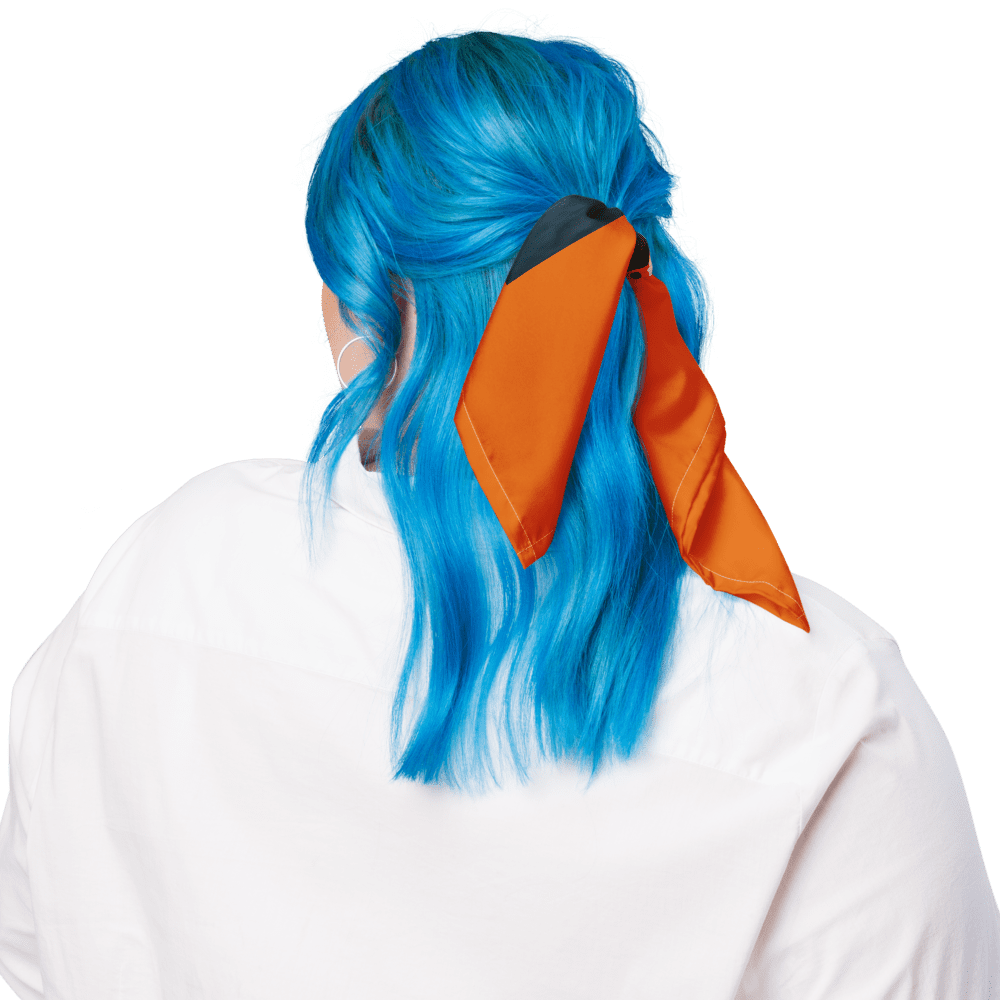 Blue-haired person with orange hair ribbon.