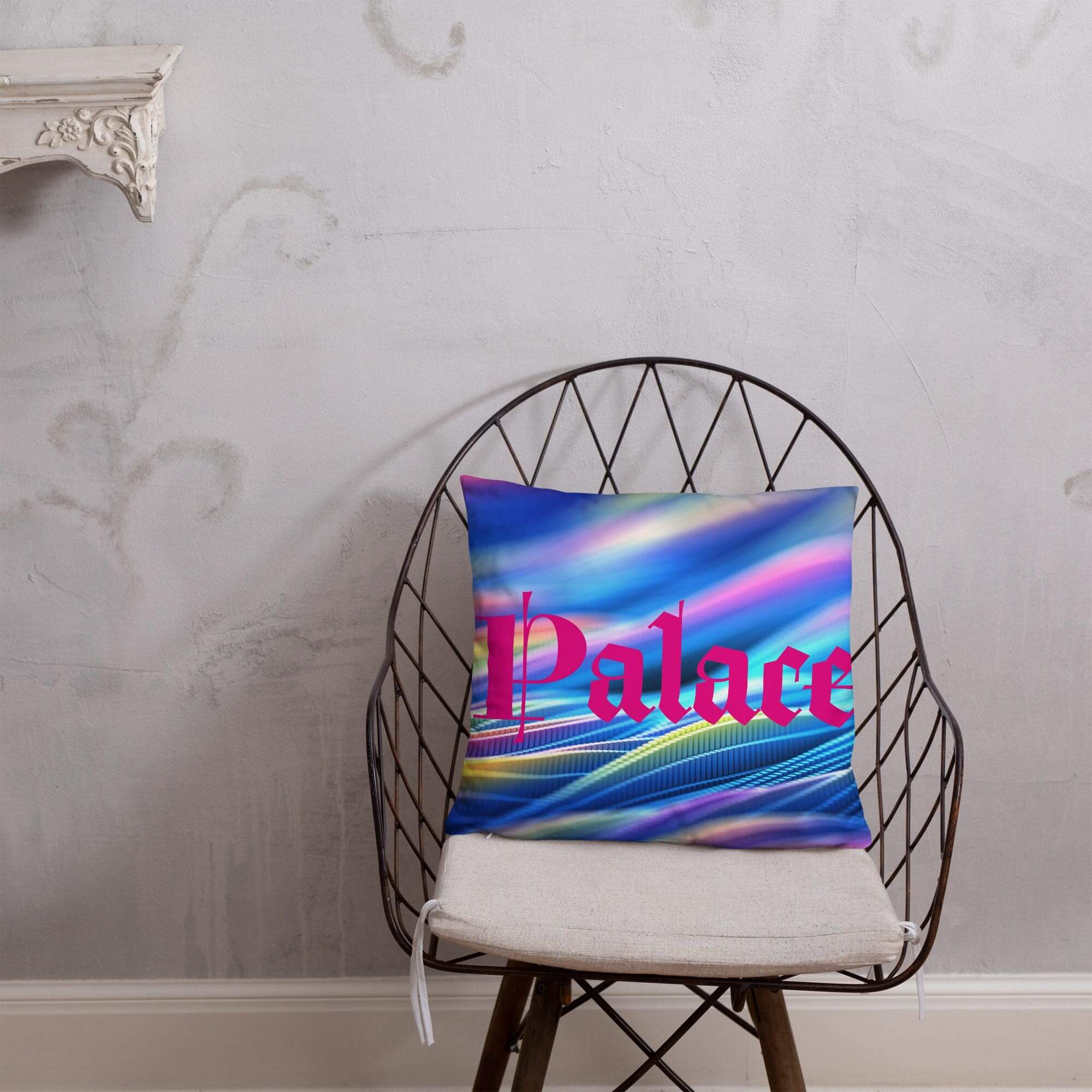 Chair with colorful "Palace" cushion.