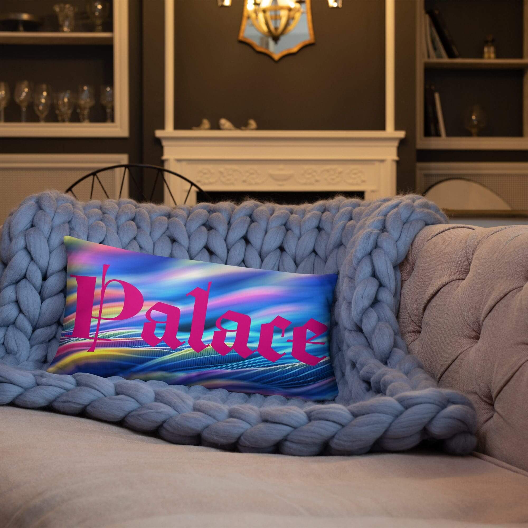 Decorative pillow on elegant living room sofa.