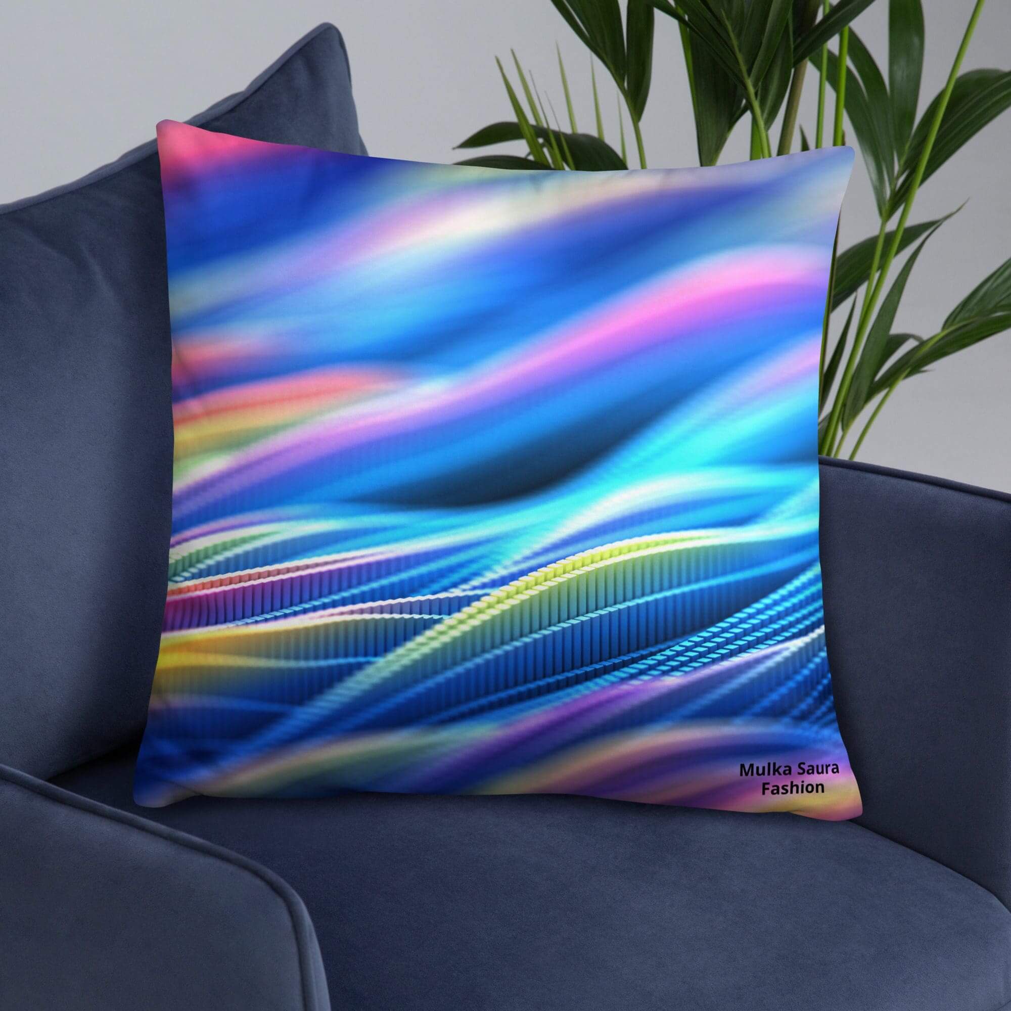 Vibrant blue wavy-pattern throw pillow