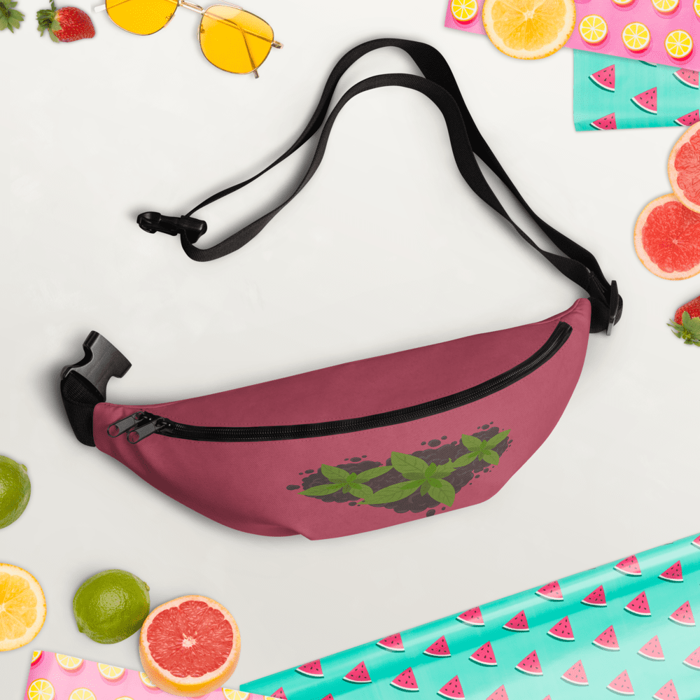 Pink waist bag with cactus design.