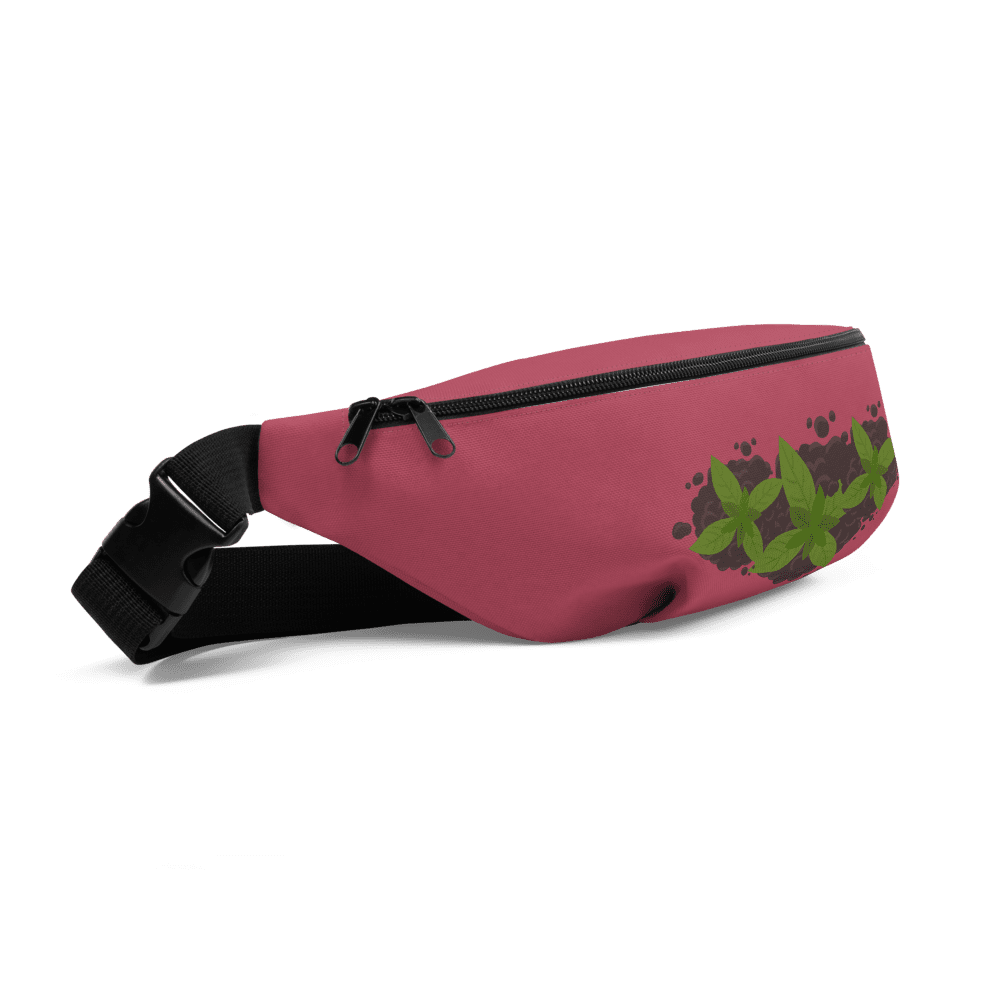 Pink fanny pack with green leaf design