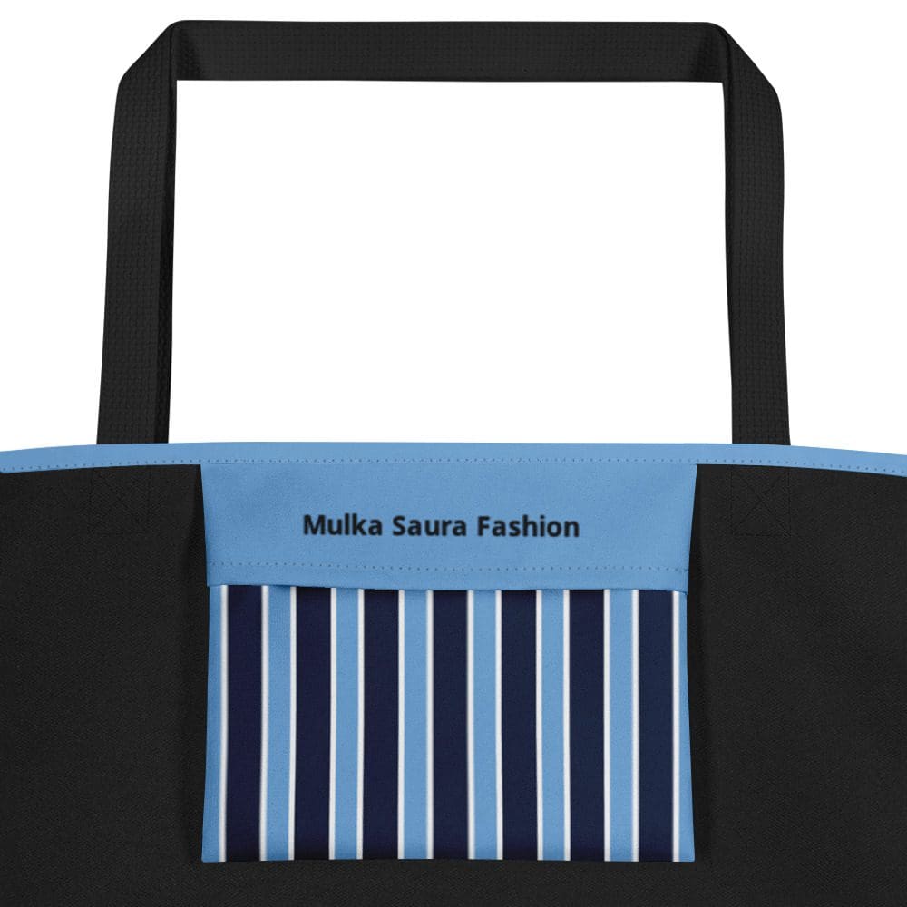 Blue and black striped tote bag.