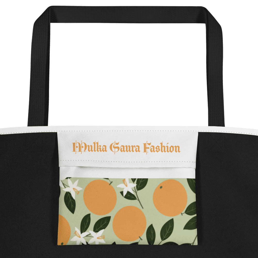 Tote bag with orange pattern design.