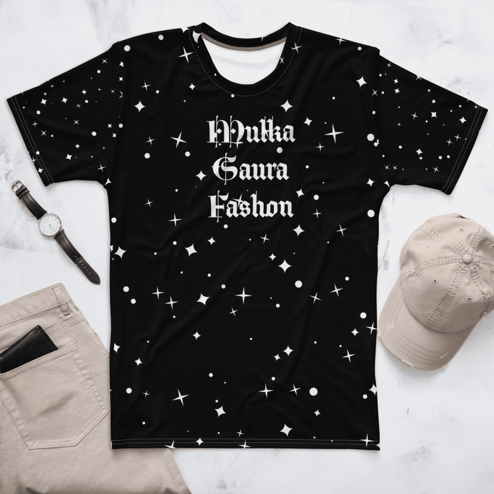 Black starry t-shirt with accessories displayed.