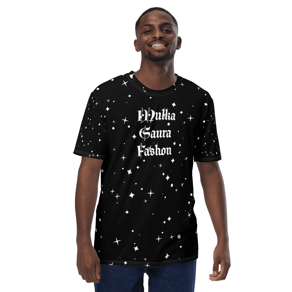 Smiling person wearing star-patterned graphic T-shirt