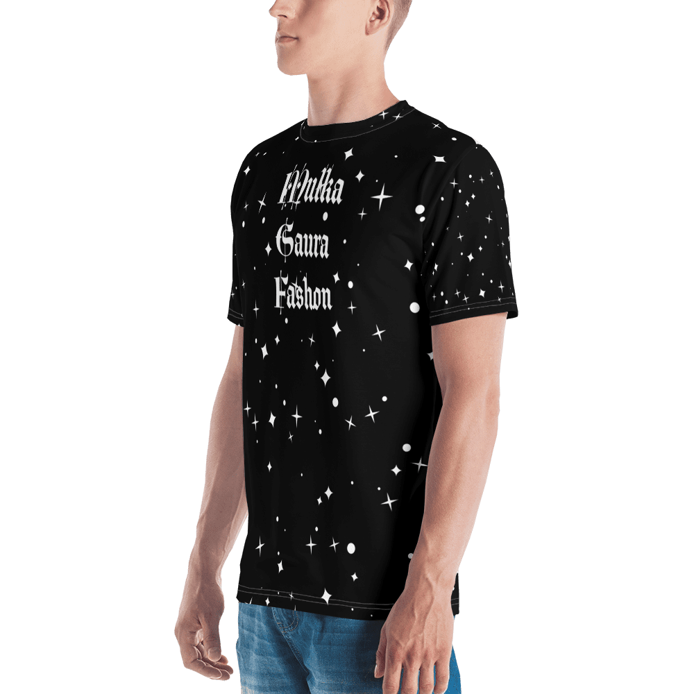 Man in starry shirt and jeans.