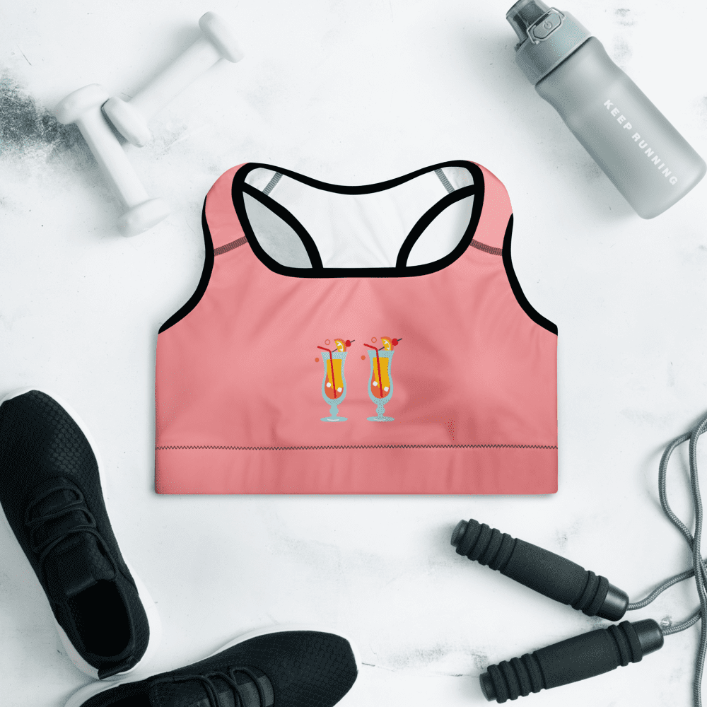 Sports bra with workout gear arrangement.