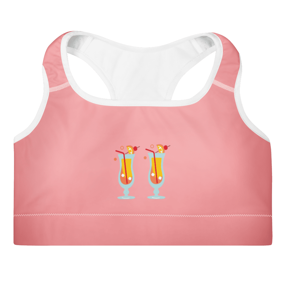 Pink sports bra with cocktail glasses design.