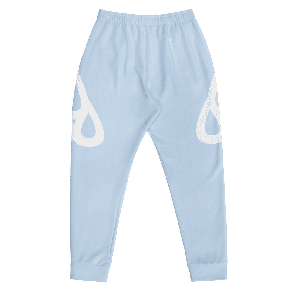Light blue sweatpants with white design.