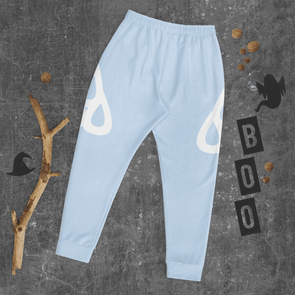 Light blue pants with Halloween decorations.
