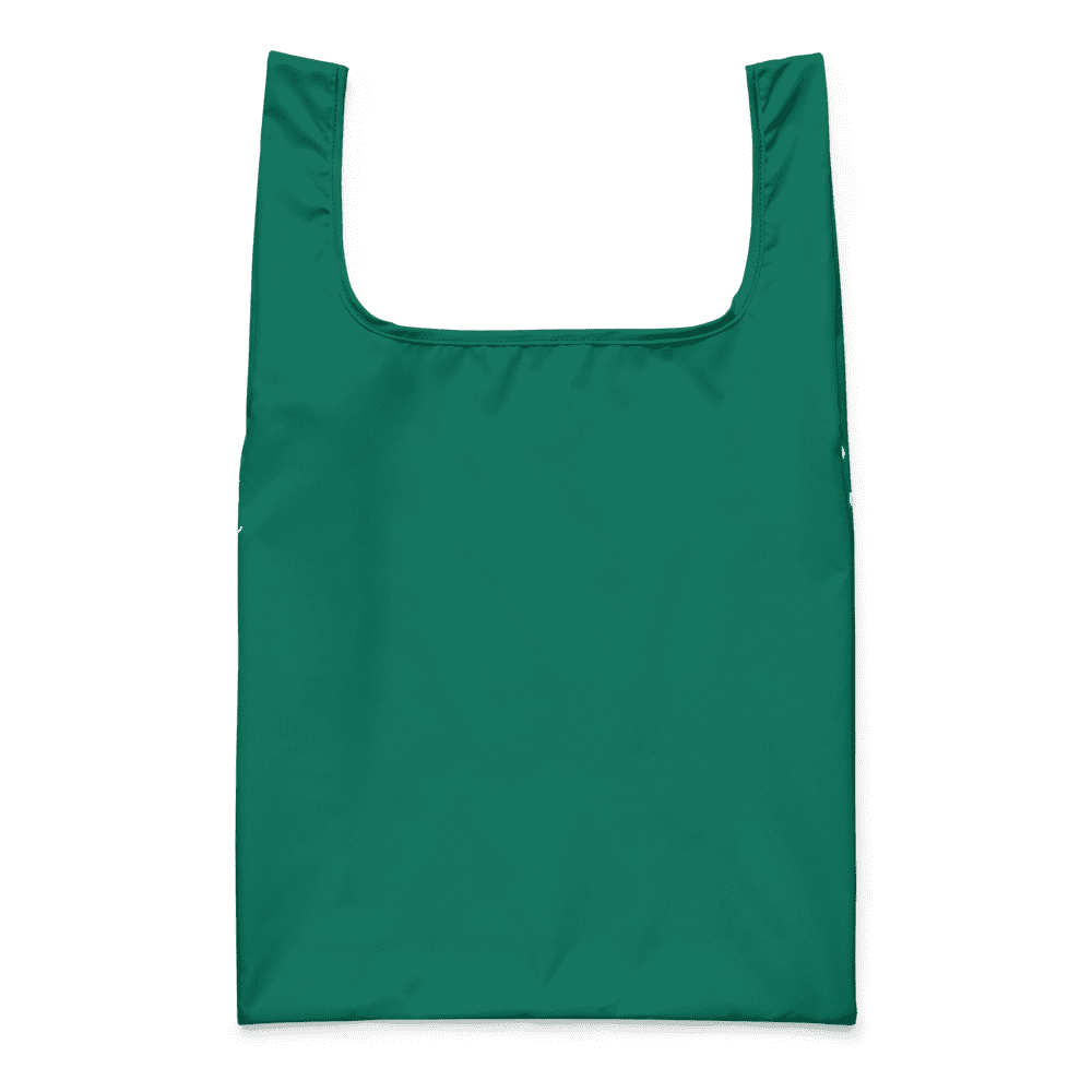 Green reusable shopping bag on black background.