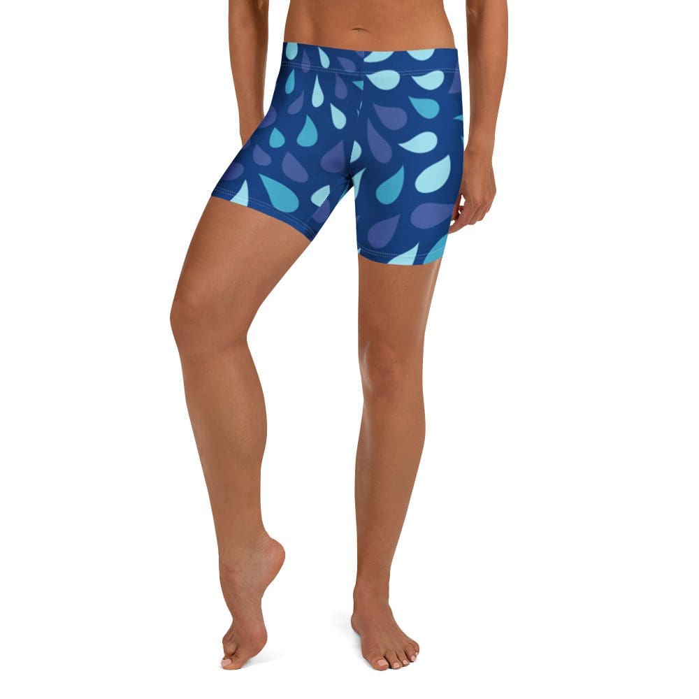 Person wearing blue patterned athletic shorts.