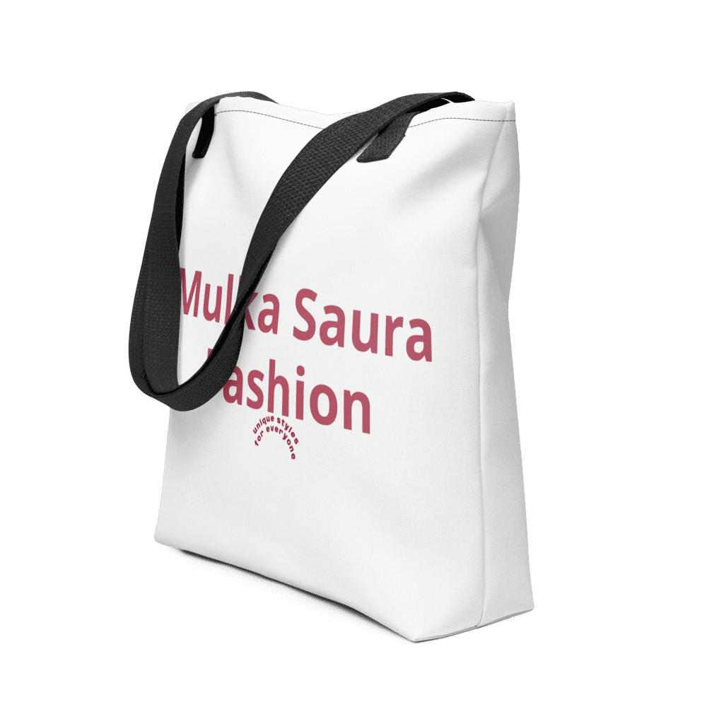 White tote bag with black handles.