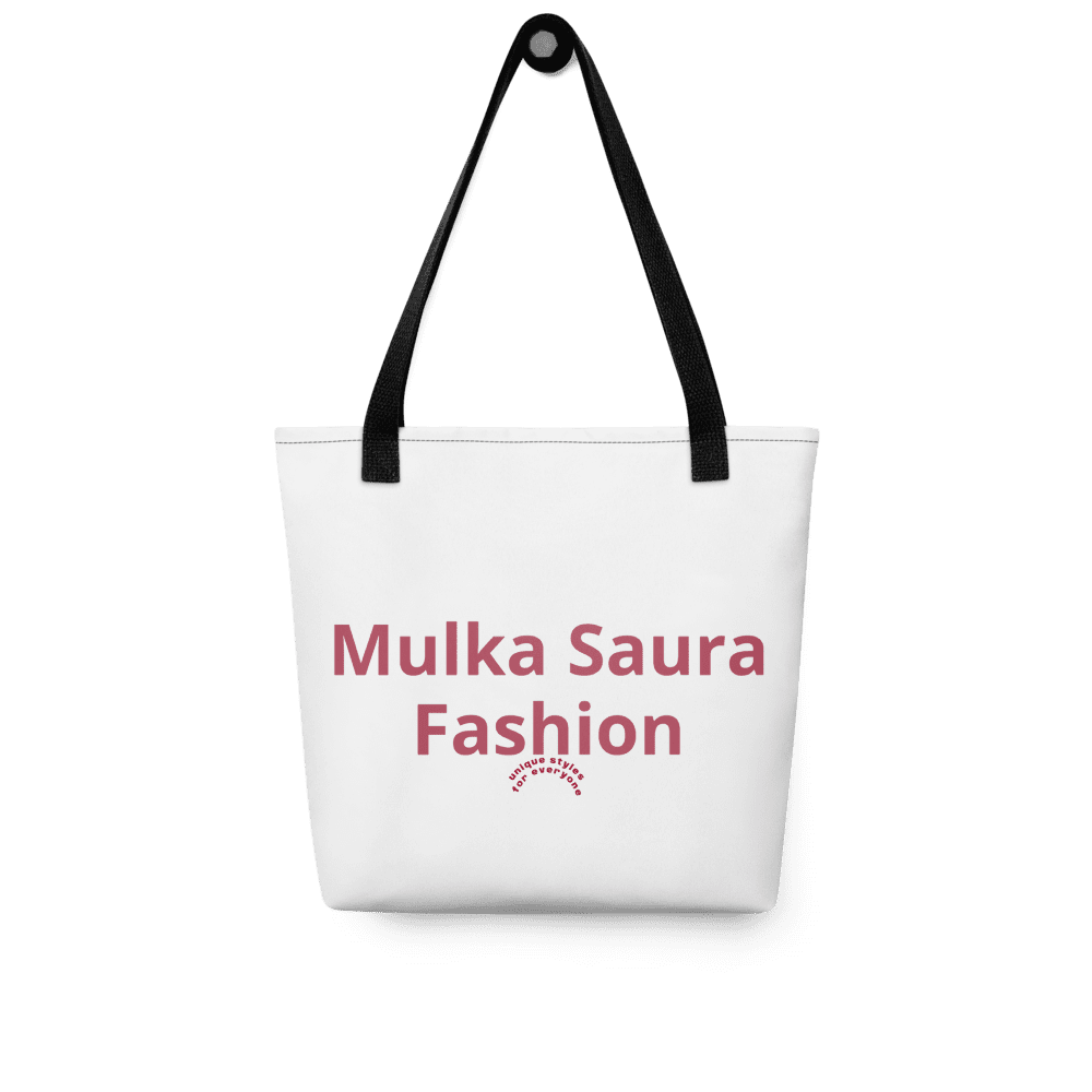 White tote bag with "Mulka Saura Fashion".