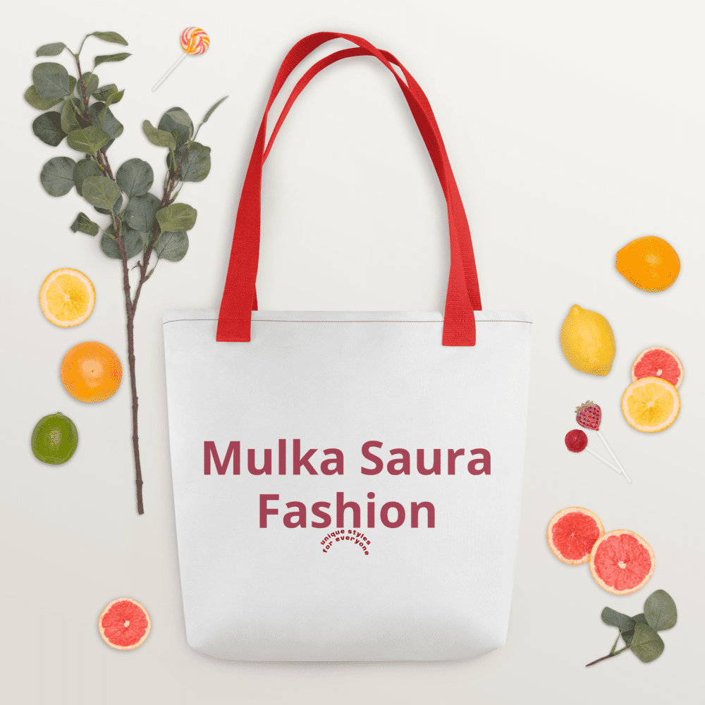 White tote bag reading Mulka Saura Fashion