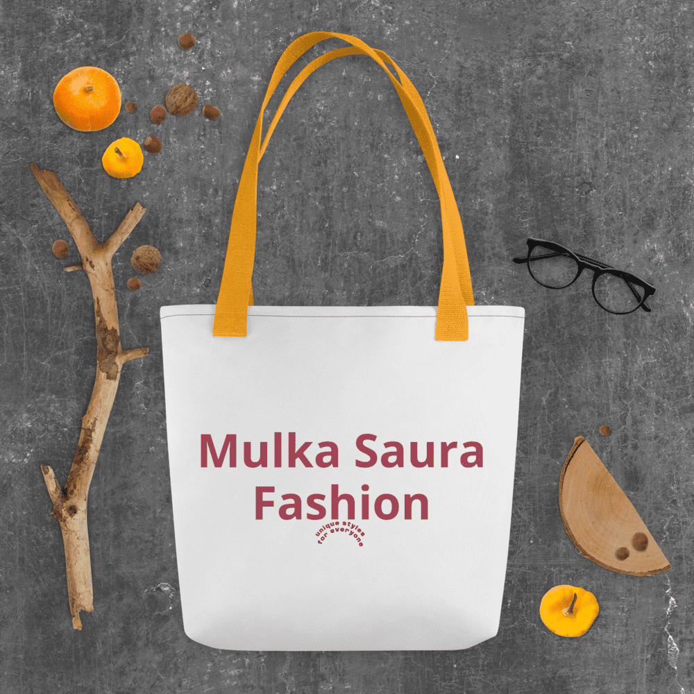Tote bag with "Mulka Saura Fashion" text.