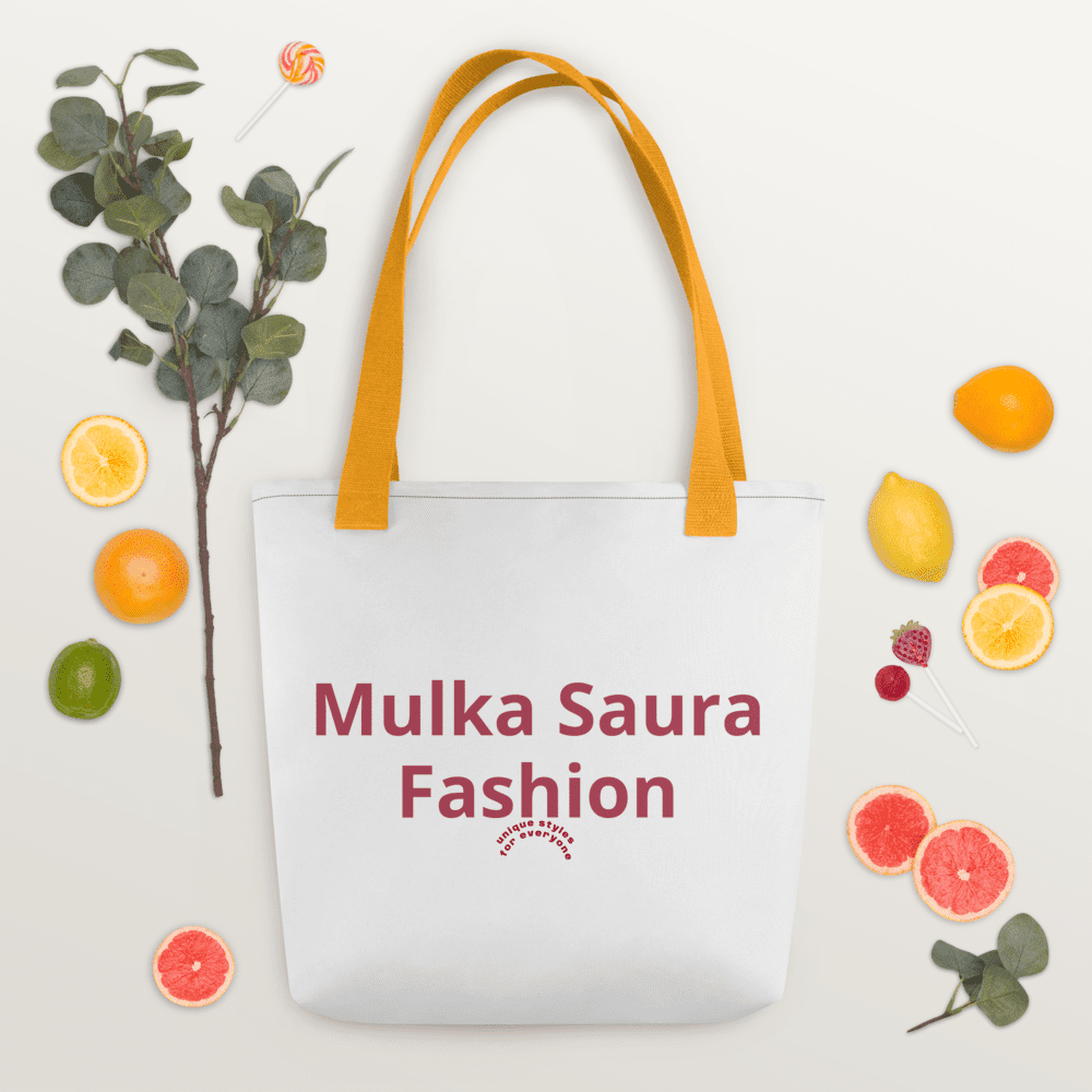Tote bag with fruits and eucalyptus leaves.