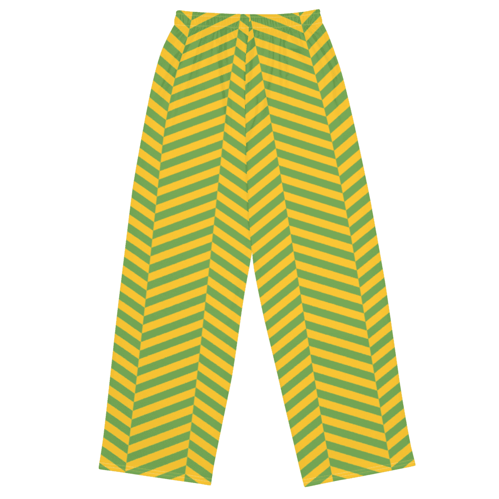 Yellow and green striped pants on black.