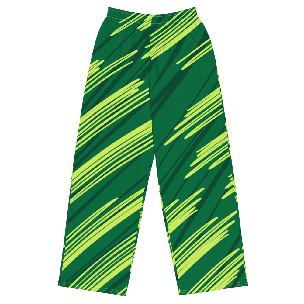 Green abstract pattern wide-leg pants.