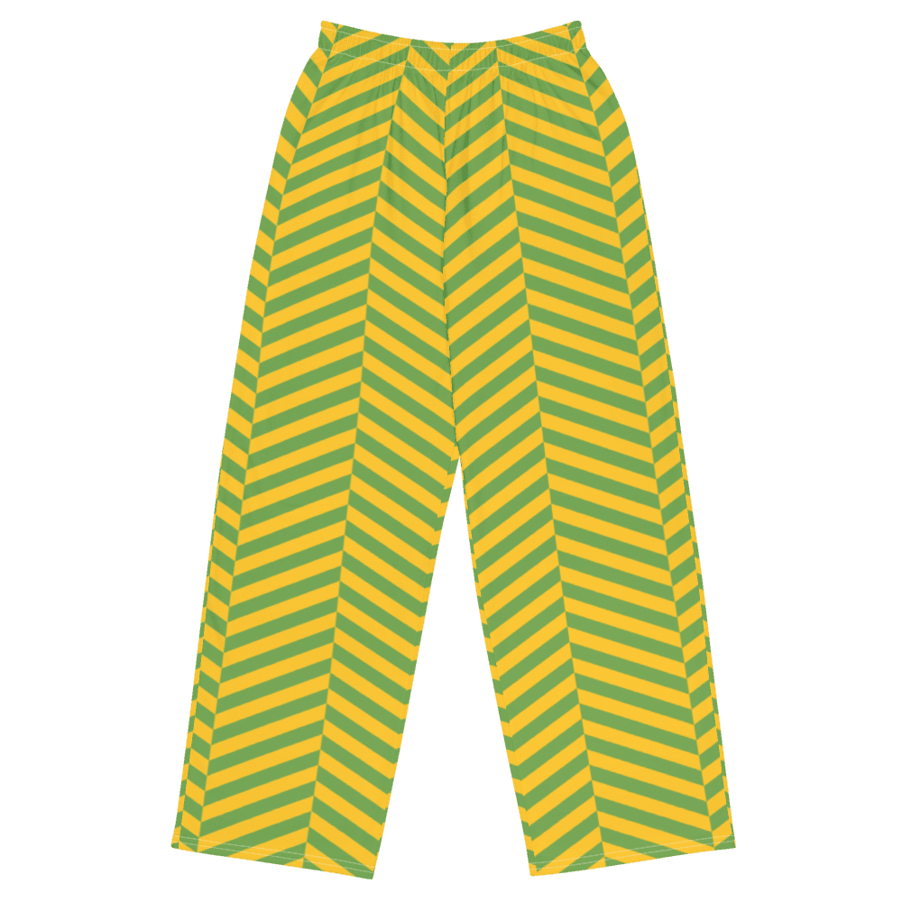 Green and yellow striped pants.
