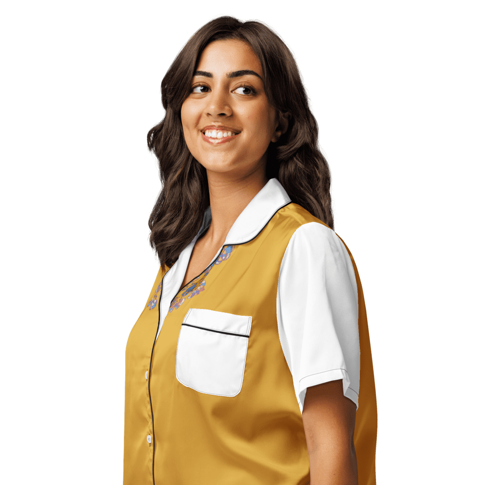 Smiling woman portrait in yellow vest