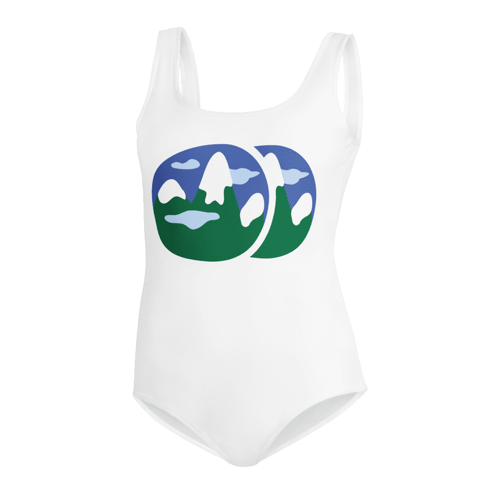 White one-piece swimsuit with mountain graphic