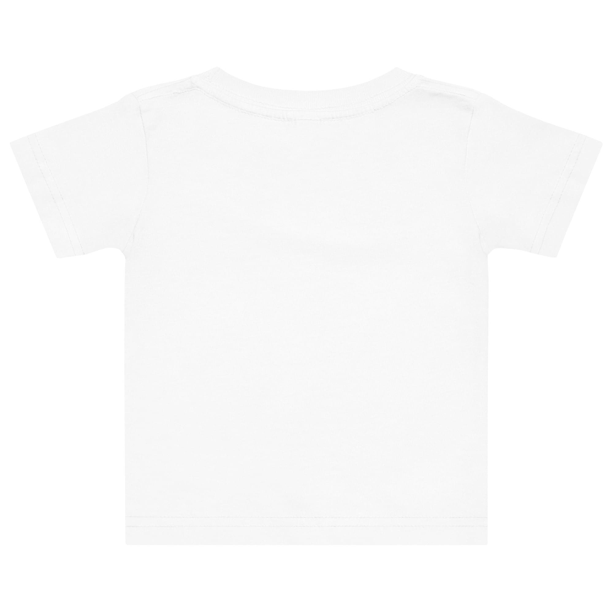 Back view of plain white T-shirt.