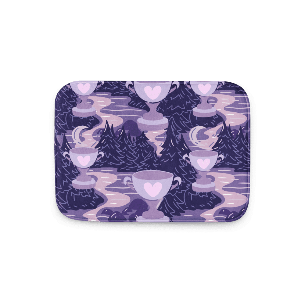 Purple pattern with trees and heart trophies.
