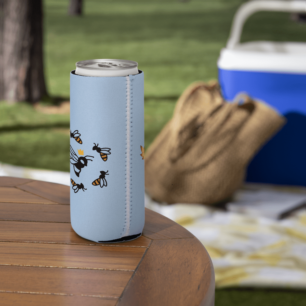 Can cooler on outdoor table.