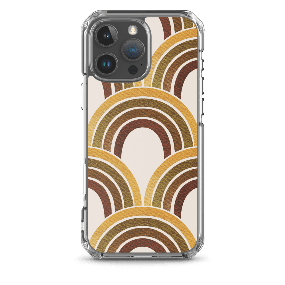 Phone case with brown and yellow rainbows.