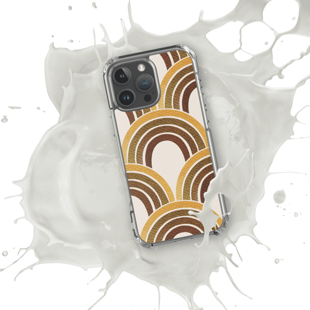 Phone with geometric case splashed with liquid.