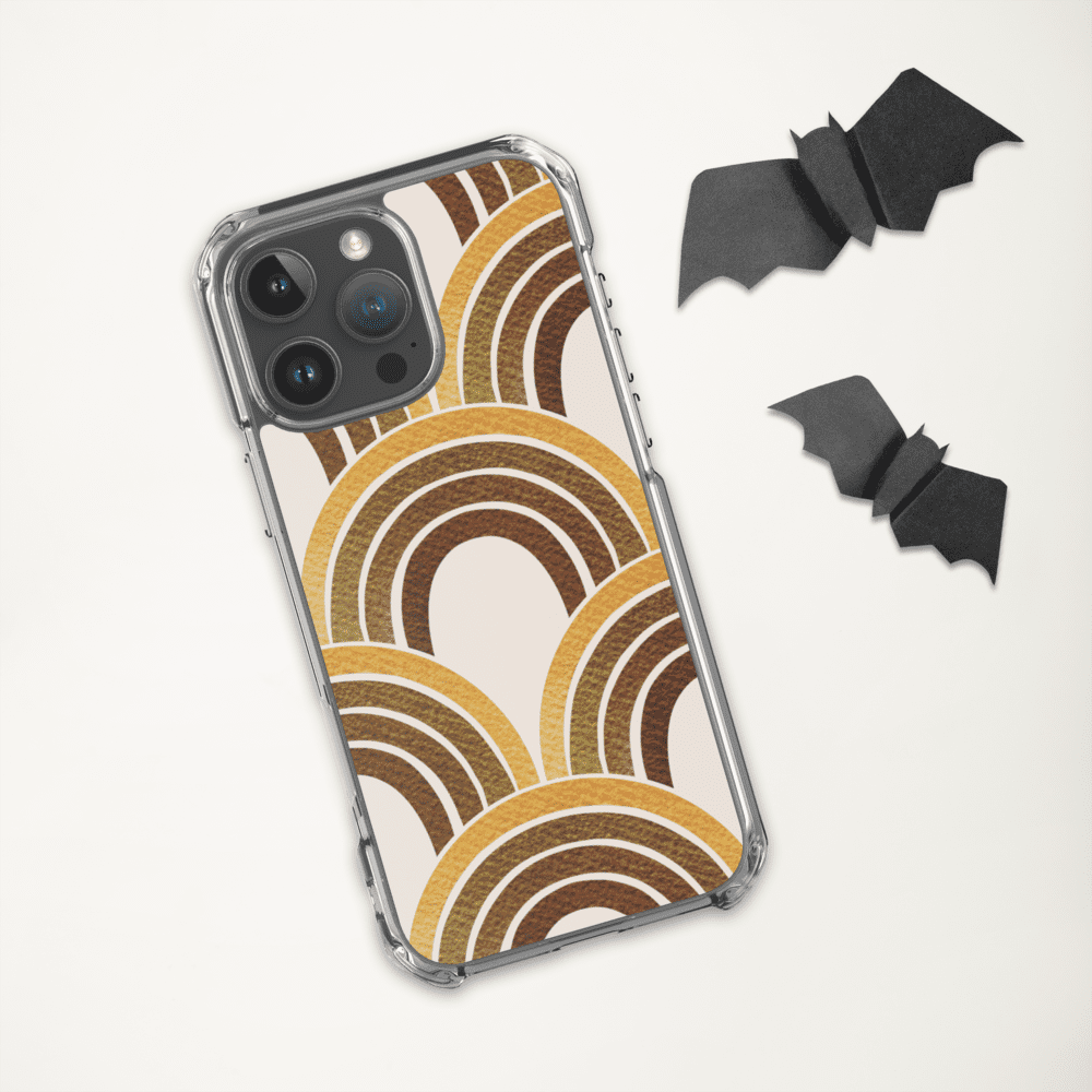 Phone case with brown retro arches design.
