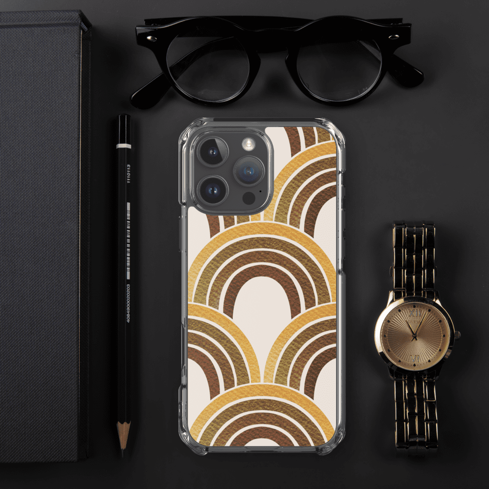 Phone case with retro rainbow design.