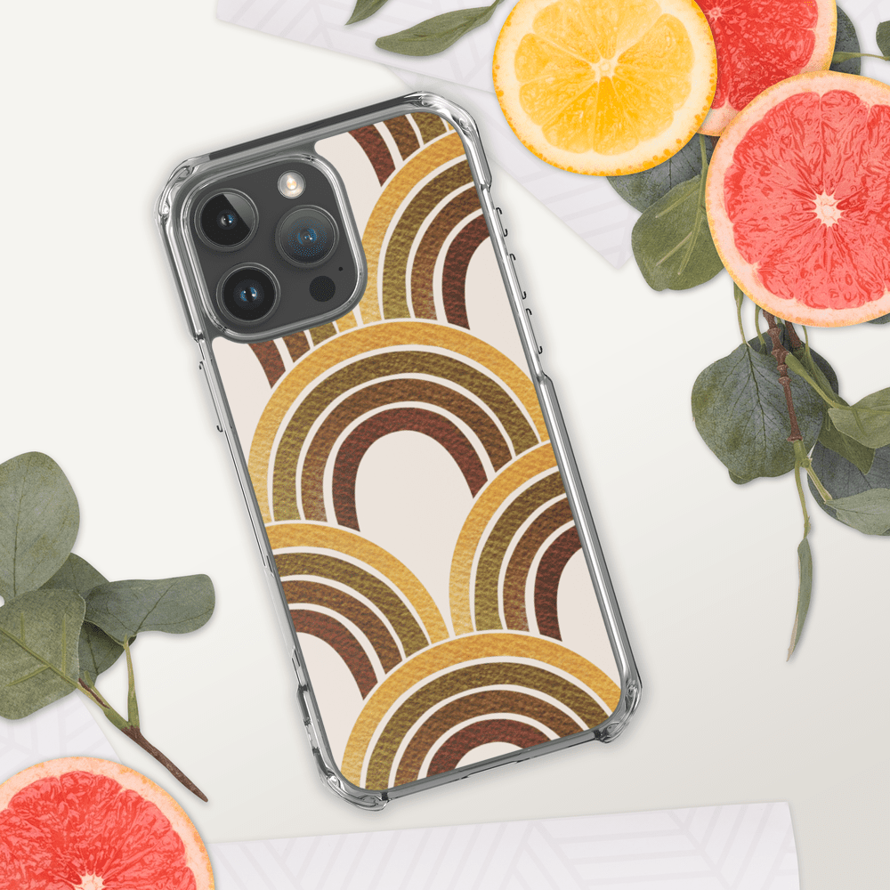 Clear phone case with retro brown rainbow