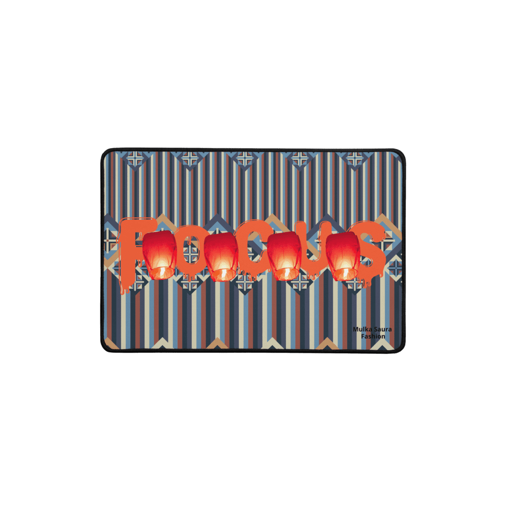 Focus text with lanterns on striped background.