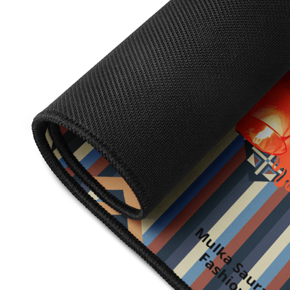 Rolled black fabric with colorful striped pattern.