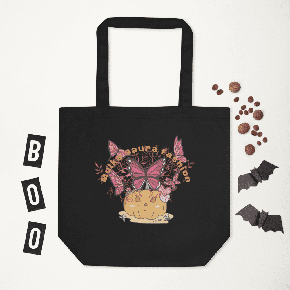 Black tote with Halloween pumpkin design.