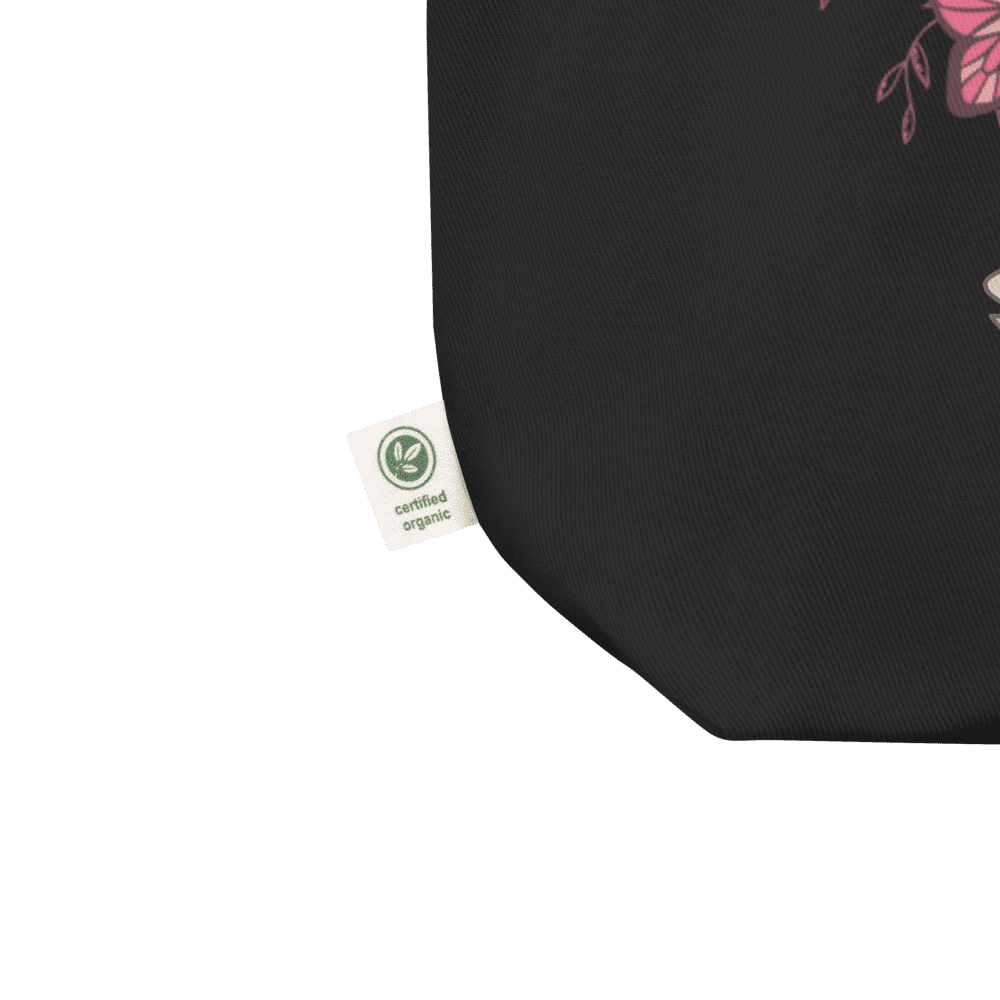 Black bag with organic certification tag.