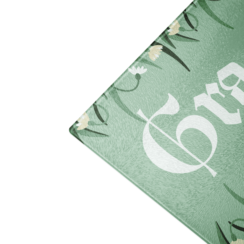 Green floral pattern with white graphics.