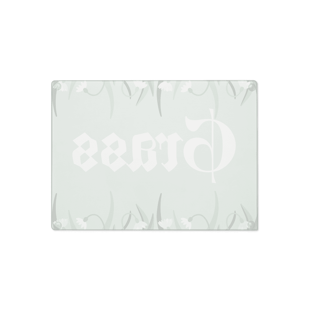 Frosted glass design with decorative border.