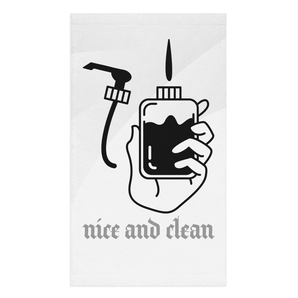 Hand holding fuel pump and bottle illustration.