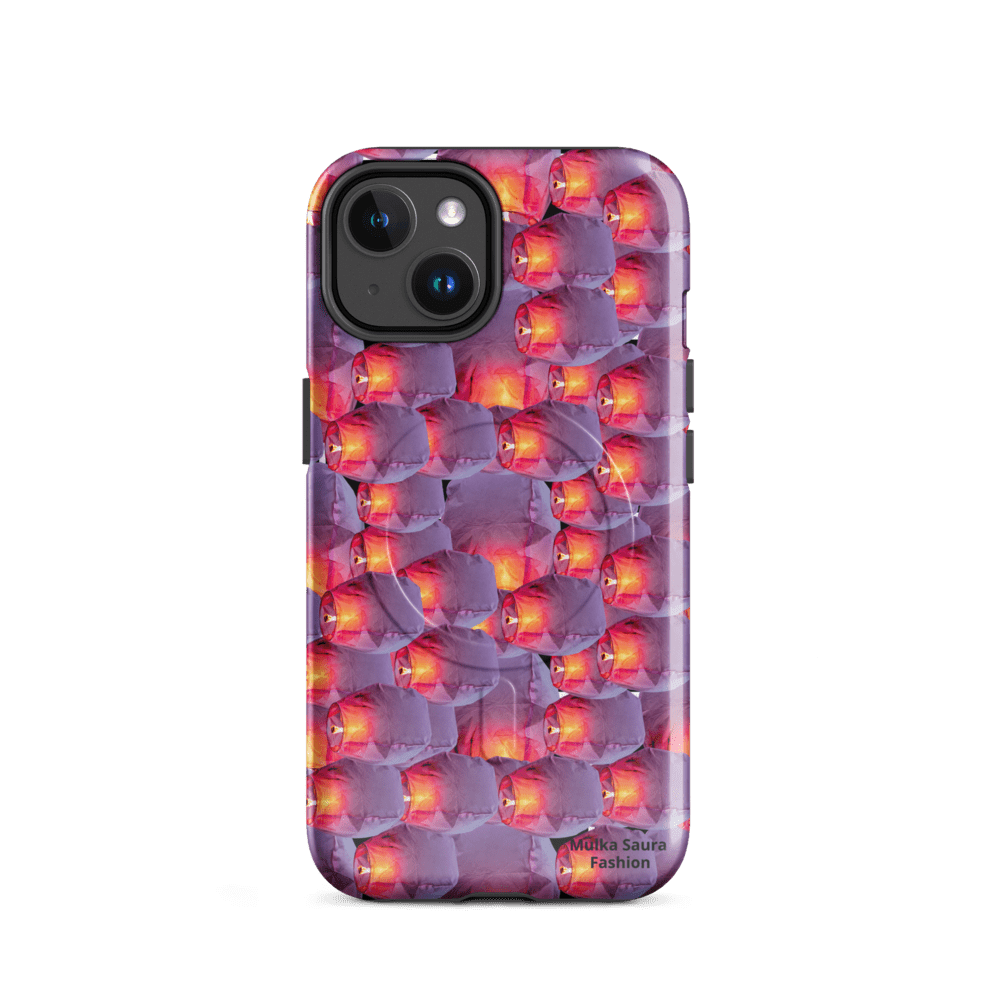 Phone case with glowing lantern pattern.