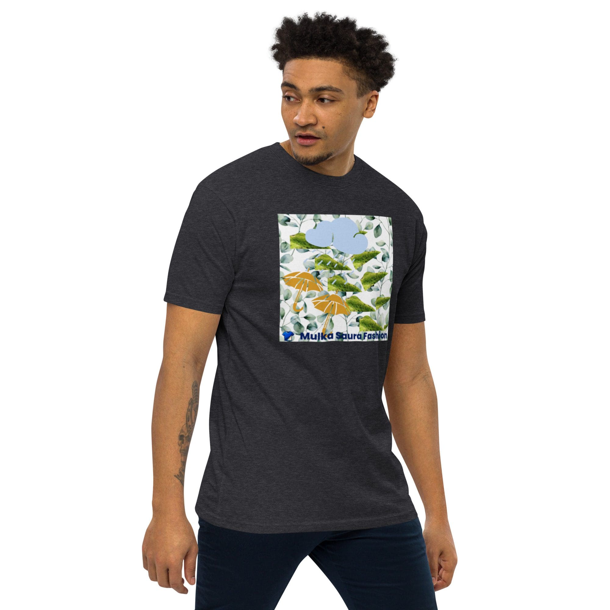 Man wearing a dark graphic T-shirt.