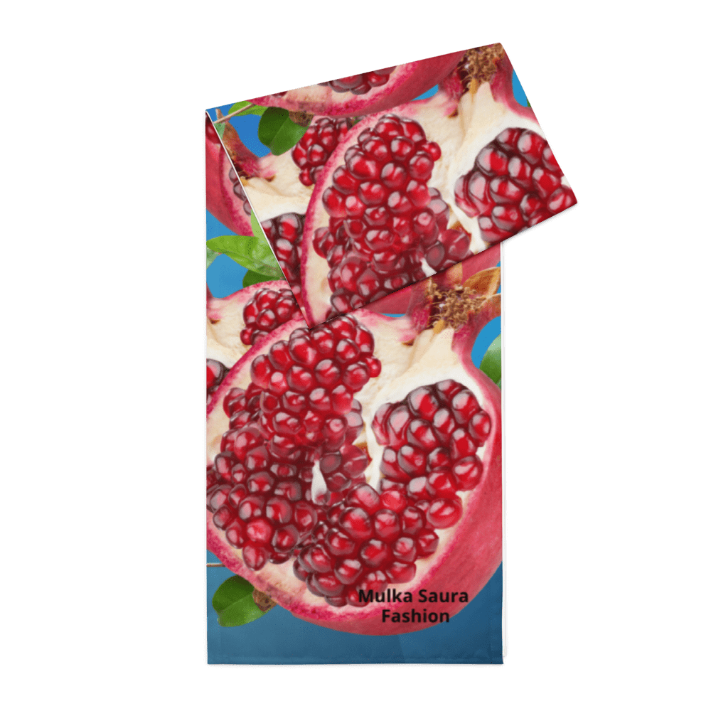 Pomegranate design scarf with vibrant colors.